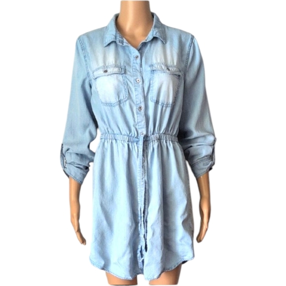 Love Tree Dresses & Skirts - Chic BOHO Love Tree Sky Blue Denim Button Down Dress SZ M - Summervibe